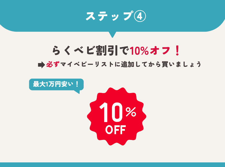 らくベビ割引の対象商品を、マイベビーリストに追加し購入