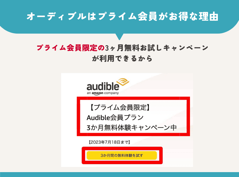 オーディブルはプライム会員がお得な理由｜3ヶ月無料お試しキャンペーン