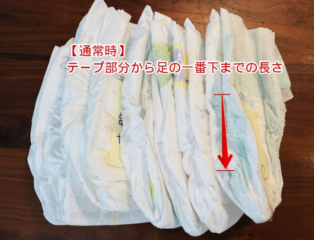 通常時の長さは、テープから足の下までの長さを測ります。